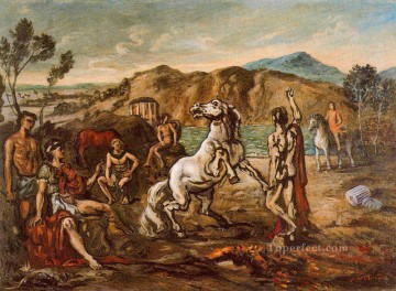 Caballeros y caballos junto al mar Giorgio de Chirico Surrealismo metafísico. Pinturas al óleo